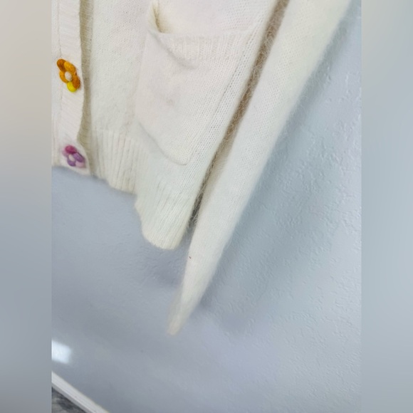 Sylphide | Lea Ivory Floral Button Wide Cream Crop Cardigan - Picture 6 of 14